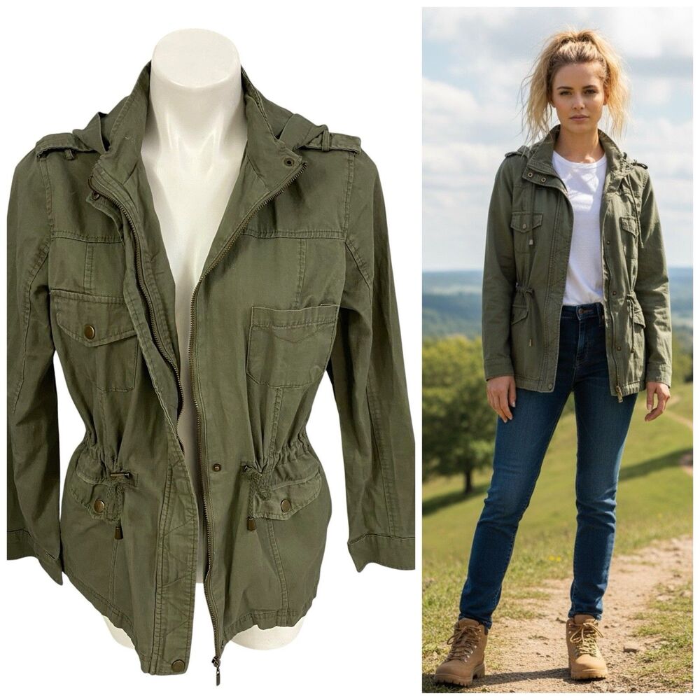 New Look Anorak Jacket Womens Large Green Utility Gorpcore Grunge Military Hood